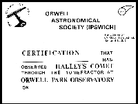 Halley's Comet observing certificate